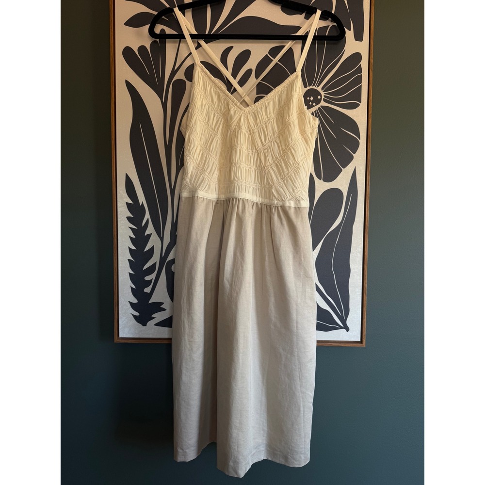 NWT Banana Republic Silk Pintuck Bodice Cotton Linen Midi Dress Cream Beige 6